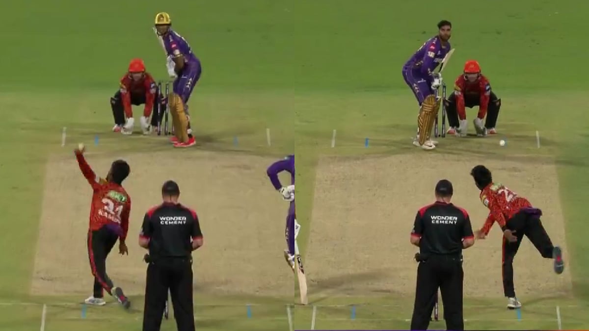 Composite of Cccv photos : Kamindu Mendis bowling against KKR.