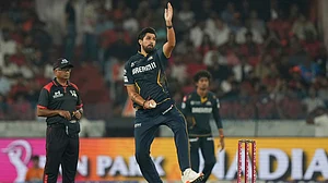 AP : Gujarat Titans' Ishant Sharma bowls a delivery during the Indian Premier League cricket match against Sunrisers Hyderabad.