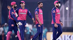 (AP Photo/Anupam Nath) : Rajasthan Royals during the 2025 IPL season