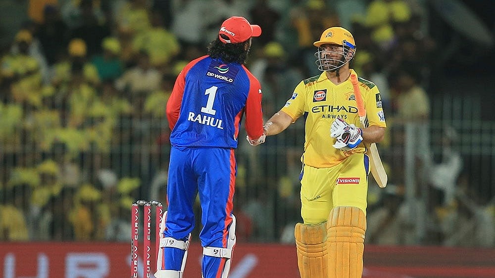 | Photo: AP/R. Parthibhan : MS Dhoni with KL Rahul.