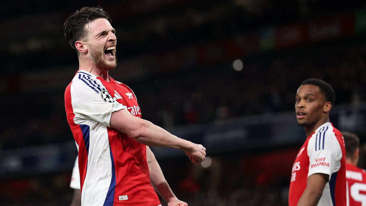 Declan Rice celebrates after scoring his second goal - null