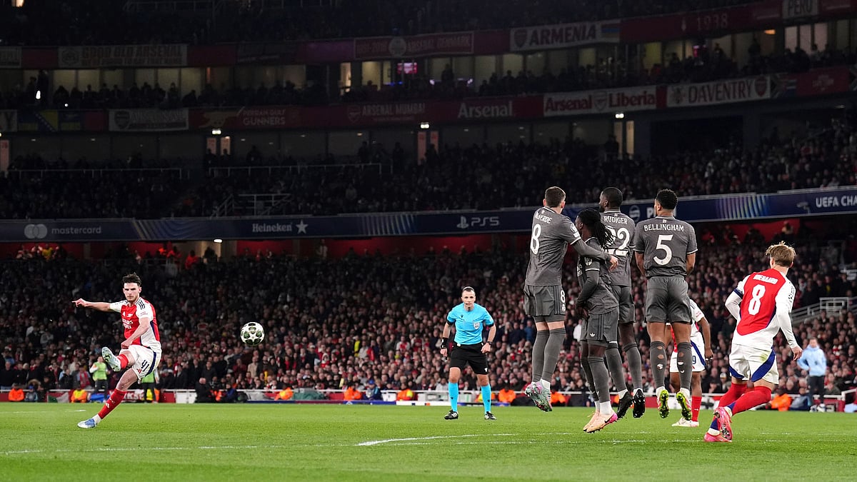 Declan Rice Arsenal vs Real Madrid UEFA Champions League 2024-25 QF Leg 1 London AP Photo