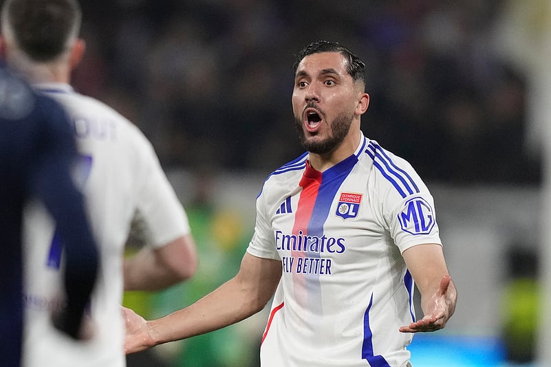 Lyons Rayan Cherki reacts during the Europa League