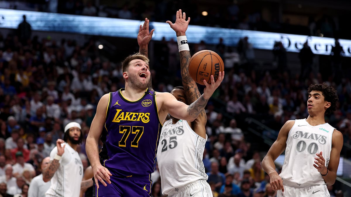 Luka Doncic goes up to shoot against the Dallas Mavericks - null