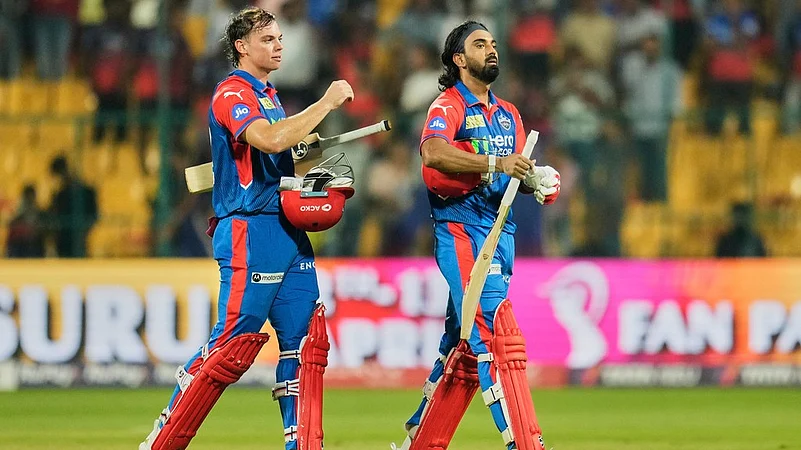 Delhi Capitals KL Rahul, right, and Tristan Stubbs