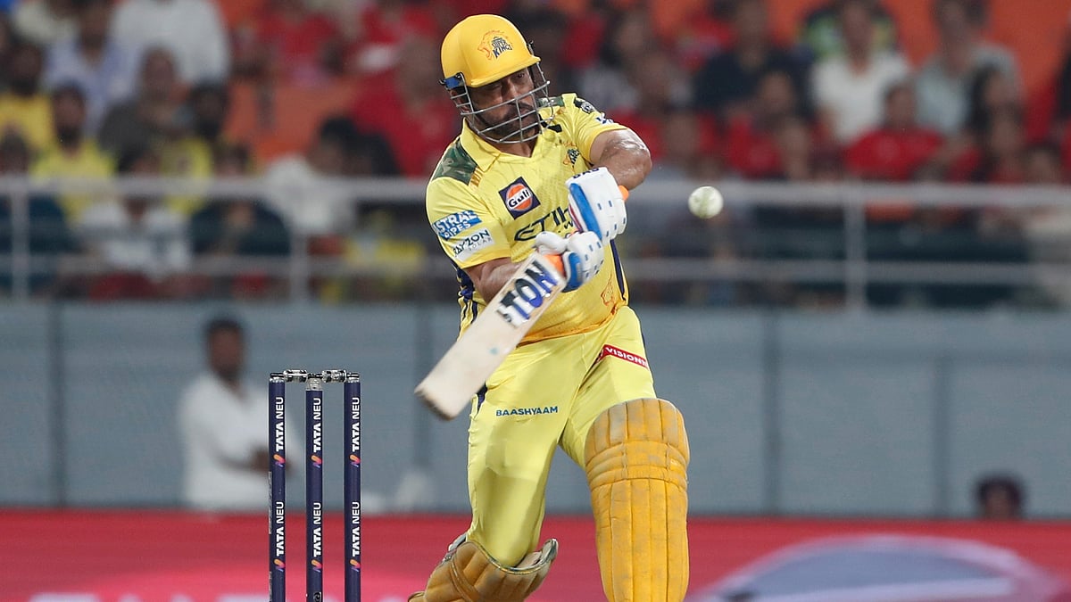 AP Photo/Surjeet Yadav : Chennai Super Kings' Mahendra Singh Dhoni bats during the Indian Premier League cricket match between Punjab Kings and Chennai Super Kings at Maharaja Yadavindra Singh Cricket Stadium in Mohali.