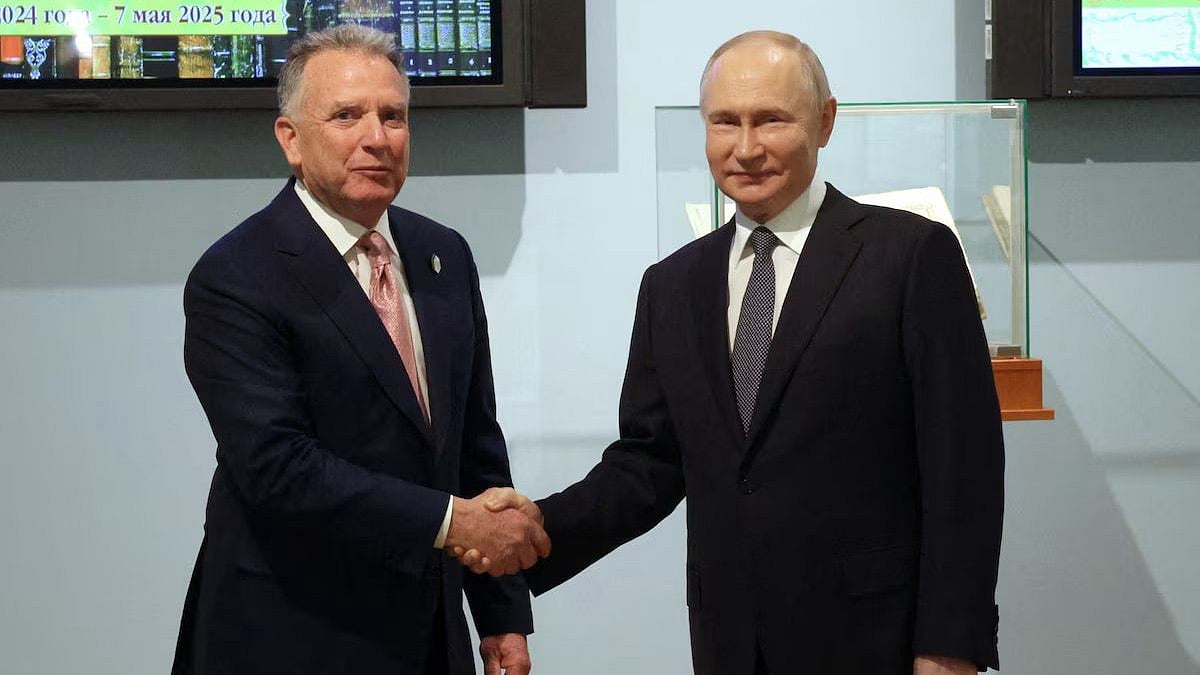 Russian President Vladimir Putin shakes hands with U.S. President Donald Trump's special envoy Steve Witkoff during a meeting in Saint Petersburg, Russia April 11, 2025.  - | Image- Sputnik/Gavriil Grigorov/Pool via REUTERS