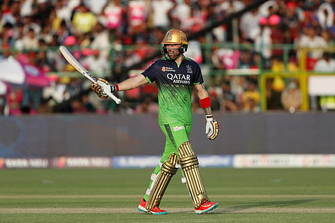 Royal Challengers Bengaluru's Phil Salt plays a shot during the Indian Premier League cricket match between Rajasthan Royals and Royal Challengers Bengaluru at Sawai Mansingh Stadium in Jaipur, India, Sunday, April 13, 2025.

