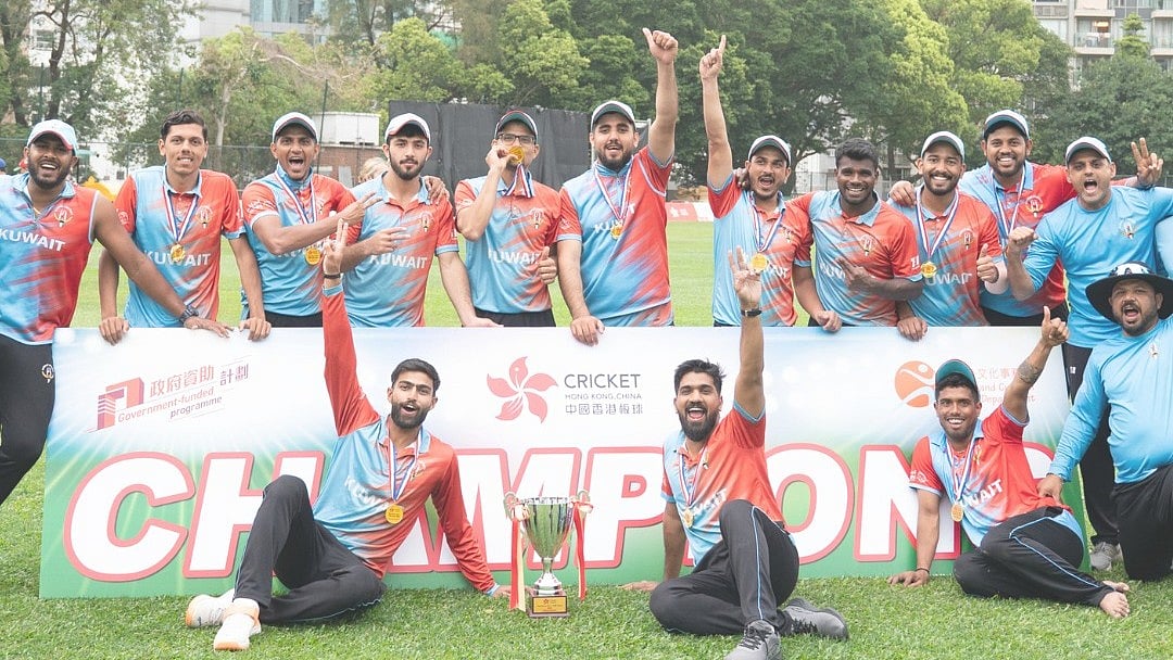 X/AsianCricketCouncil : Kuwait celebrate with the T20I Quadrangular Series trophy in Hong Kong after beating Nepal in the final.