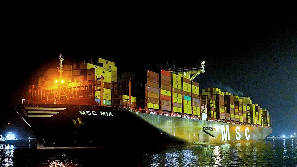 | Photo: PTI : Shipping containers 
