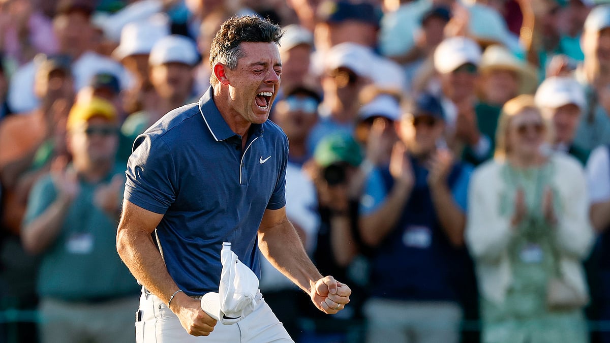 Rory McIlroy celebrates his nail-biting victory at the Masters - null