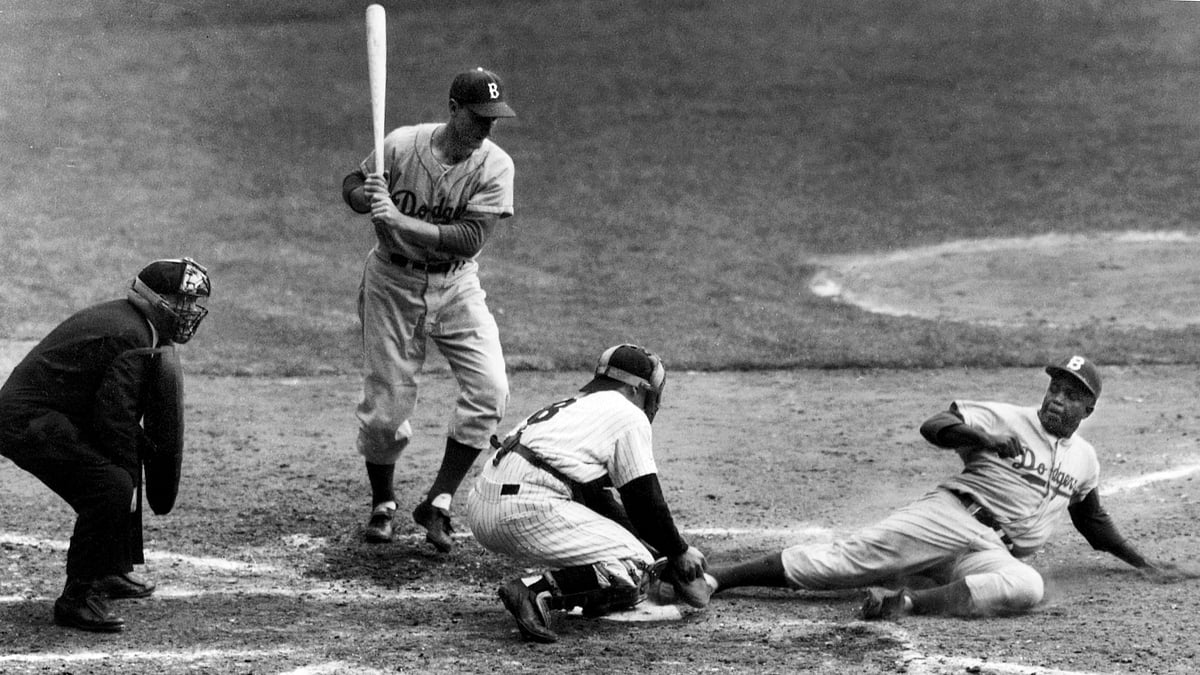 Jackie Robinson Brooklyn Dodgers vs New York Yankees 1955 World Series AP File Photo