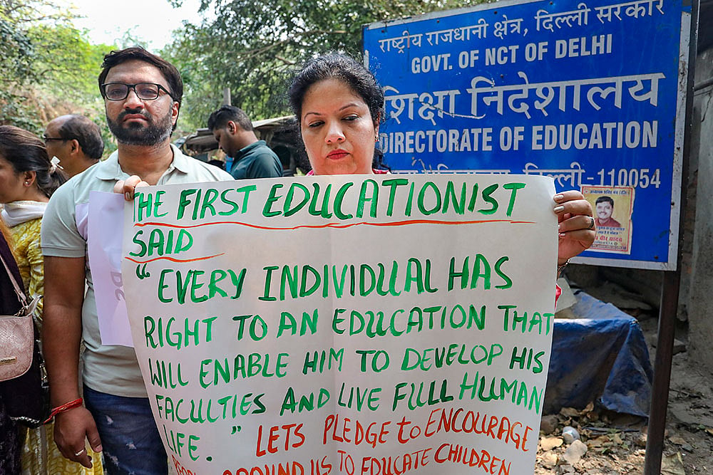 Parents protest in Delhi