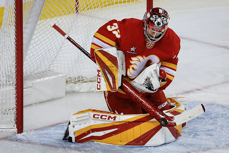 NHL Hockey game Calgary Flames Vs Vegas Golden Knights: Dustin Wolf