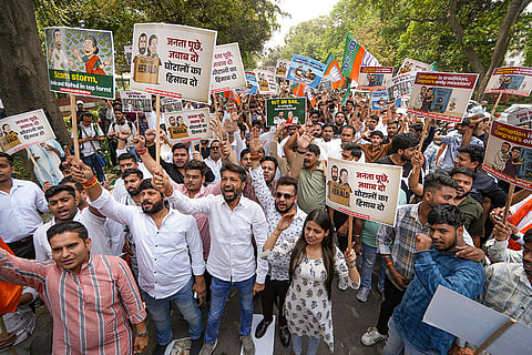 BJYM protest against Congress party in Delhi