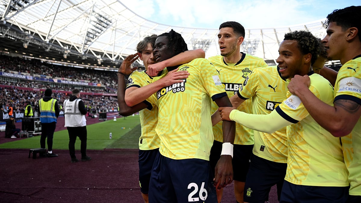 Leslie Ugochukwu celebrates his late equaliser with his Southampton teammates. - File