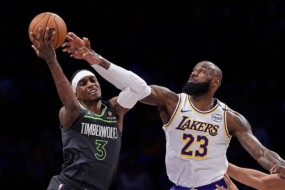 NBA basketball Minnesota Timberwolves vs Los Angeles Lakers: Jaden McDaniels