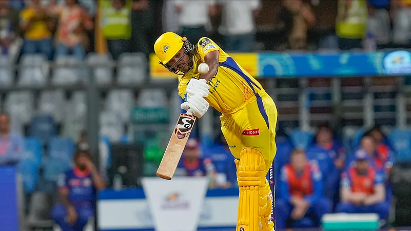 Chennai Super Kings Ayush Mhatre plays a shot during the IPL 2025. AP