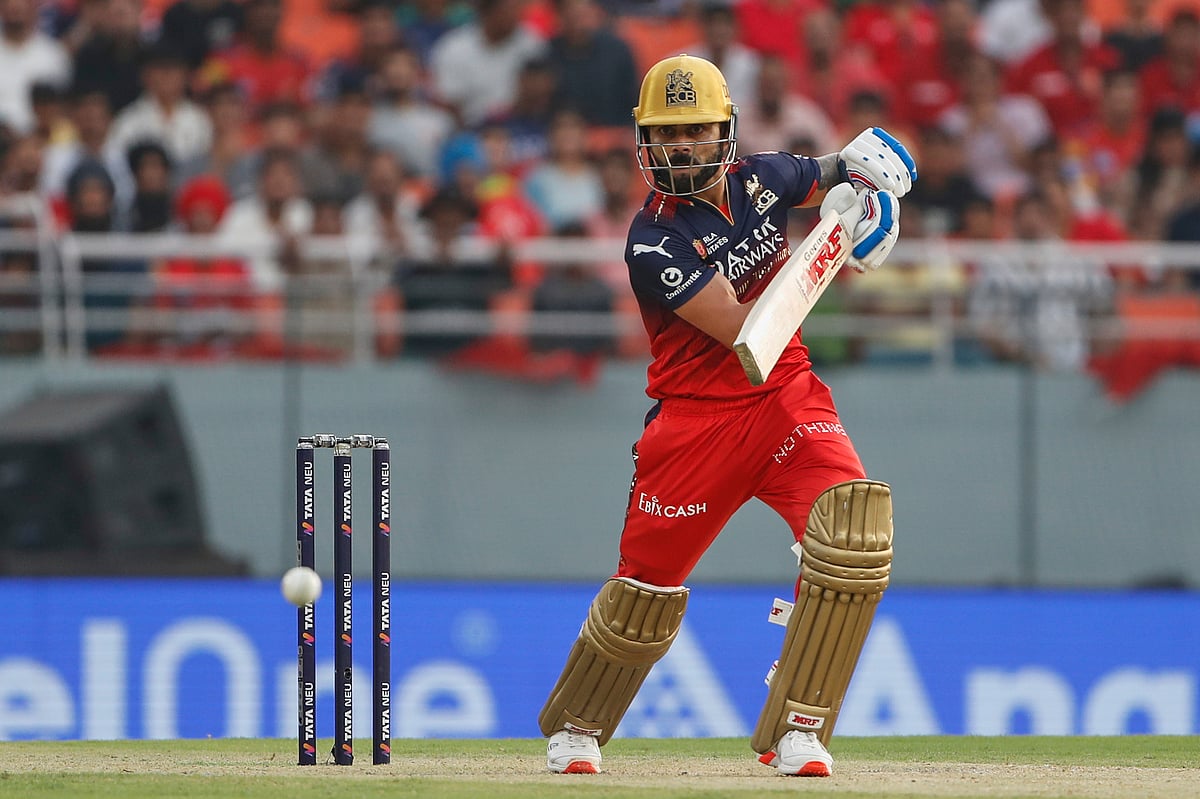 (AP Photo/Surjeet Yadav)
 : Royal Challengers Bengaluru's Virat Kohli plays a shot during the Indian Premier League cricket match between Punjab Kings and Royal Challengers Bengaluru at Maharaja Yadavindra Singh Cricket Stadium in Mohali, India, Sunday, April 20, 2025. 

