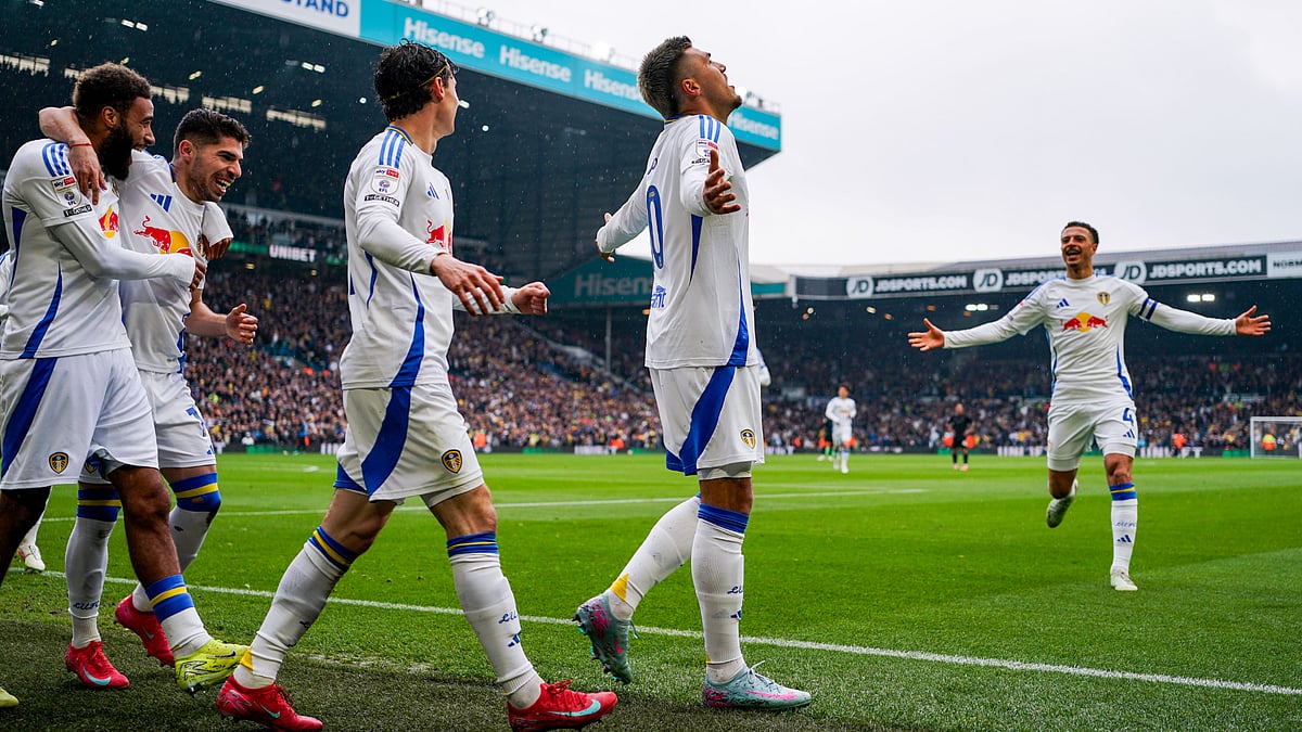 Leeds United celebrate their win over Stoke City.