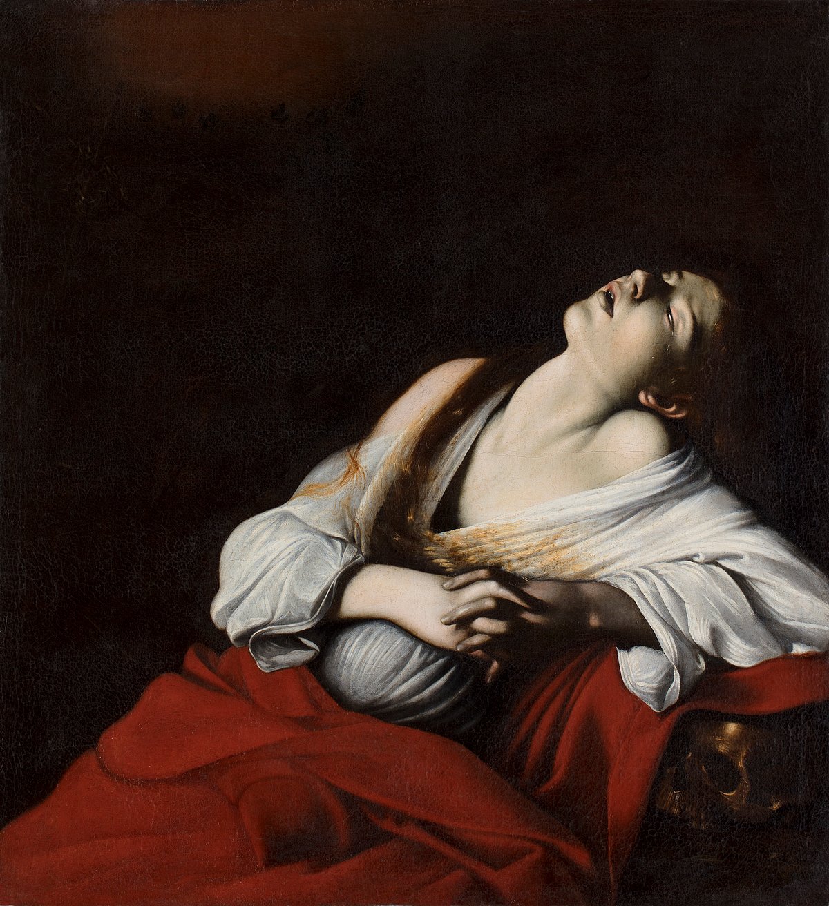 @M.LOMBARD : Caravaggio, Mary Magdalene in Ecstasy (1606), 40.75 in × 36 in. Oil on Canvas 