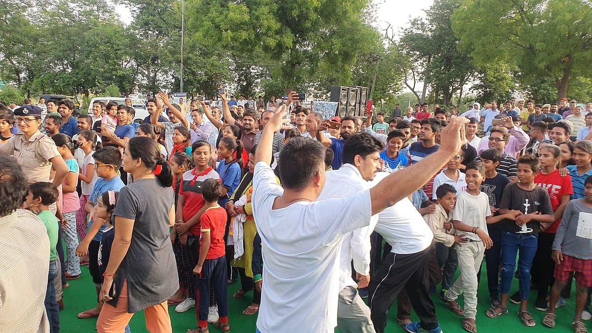 People gathered at a sports event in Haryana