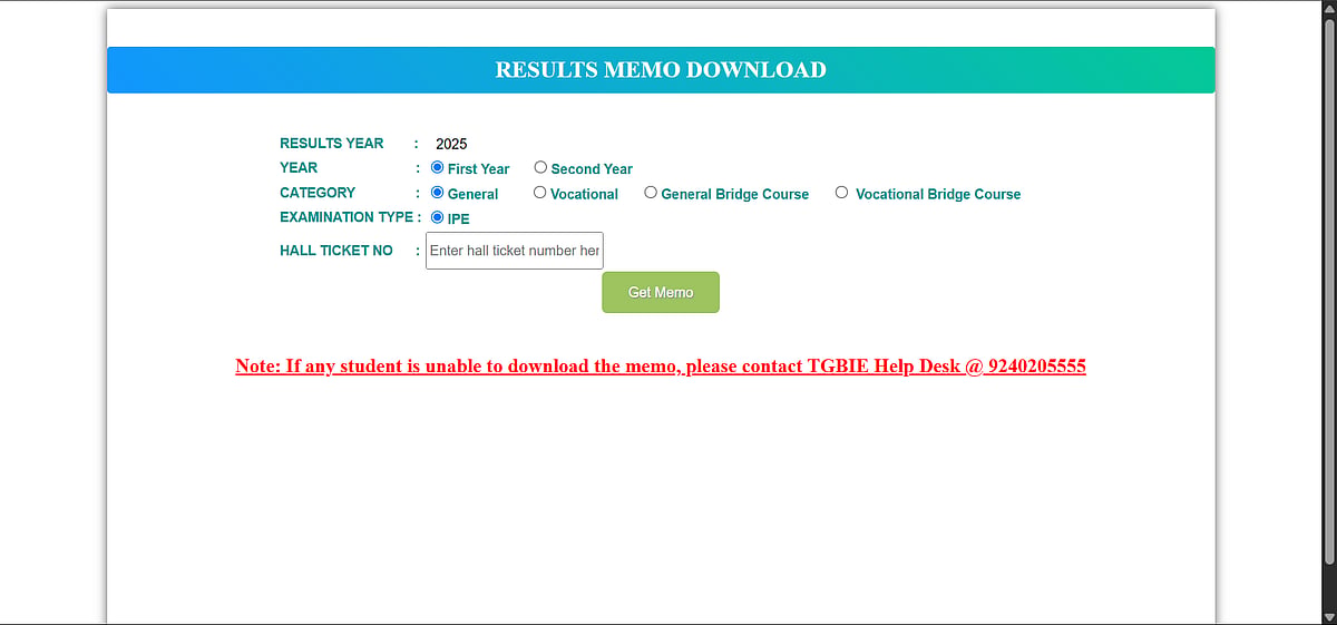 Screengrab from official website  : TS Inter Result 2025 Declared 
