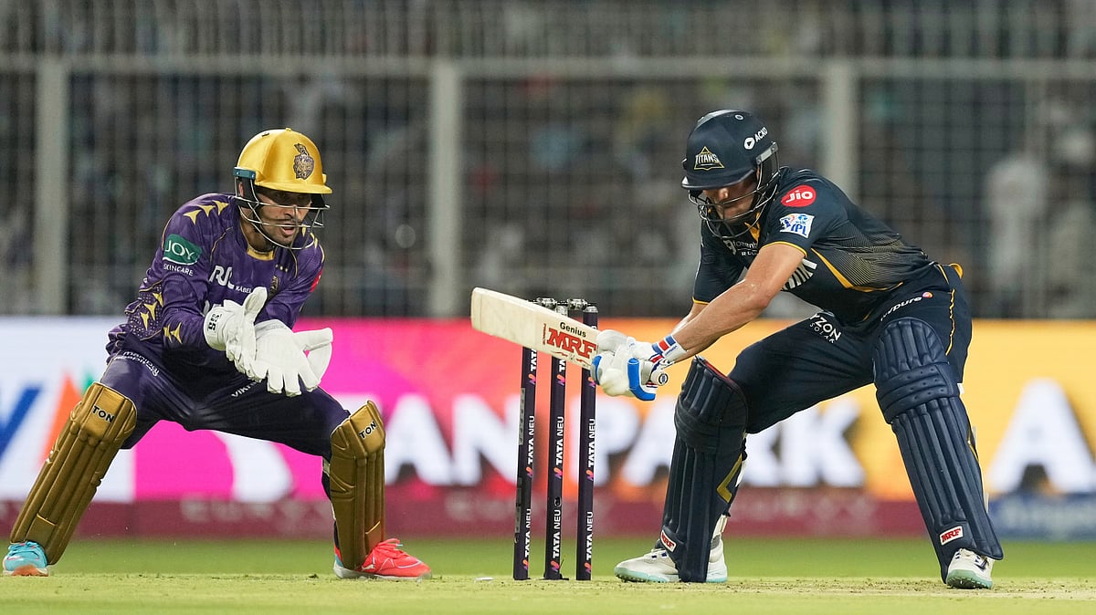 Gujarat Titans captain Shubman Gill plays a shot during IPL match against KKR. AP