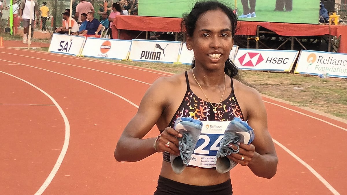 Photo: X | Athletics Federation Of India : Indian 100m runner Nithya Gandhe at the Federation Cup 2025 in Kochi.