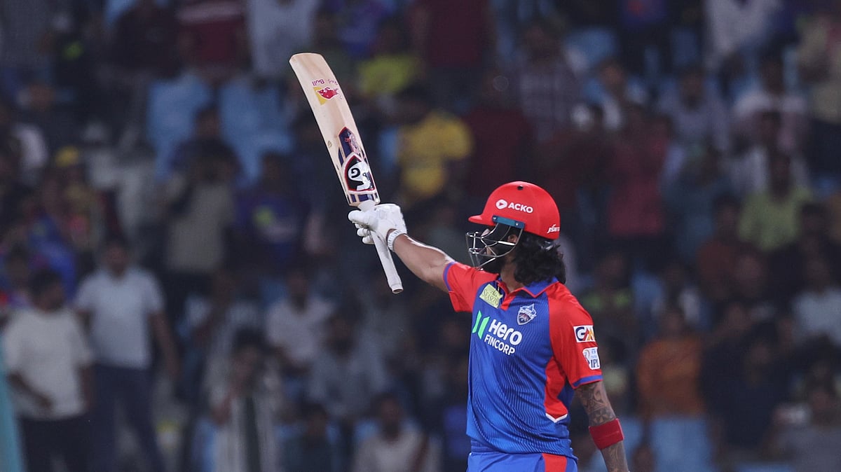 Delhi Capitals' KL Rahul celebrates after scoring fifty runs during the Indian Premier League cricket match between Lucknow Super Giants and Delhi Capitals at Atal Bihari Vajpayee Ekana Cricket Stadium in Lucknow. - AP Photo