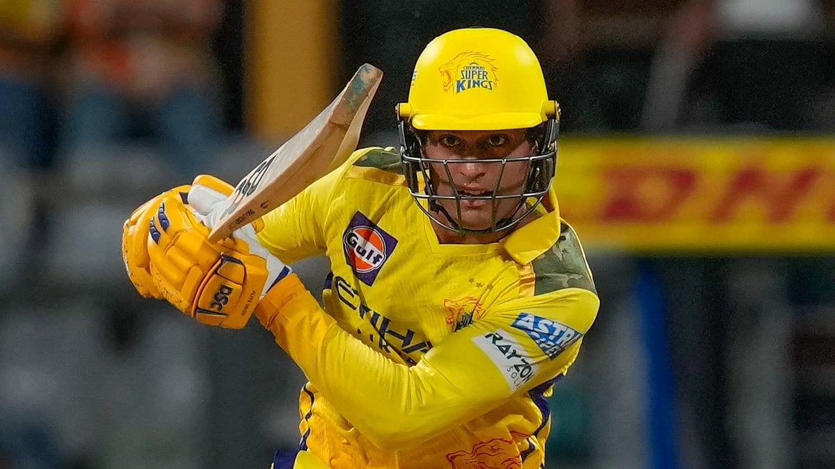 Chennai Super Kings Rachin Ravindra play a shot during the IPL 2025. AP