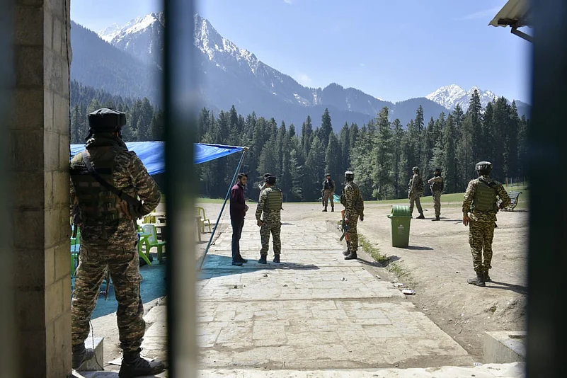 Security at Baisaran Meadows, in Pahalgam, Kashmir