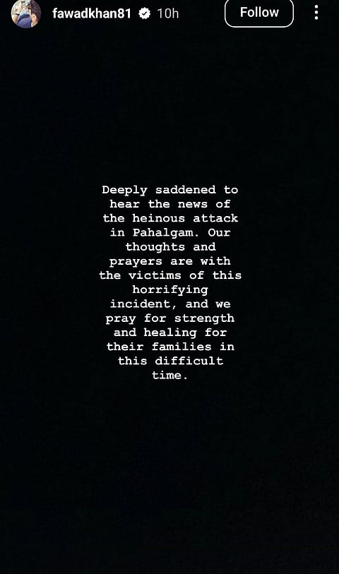 Fawad Khan's post on Pahalgam terror attack