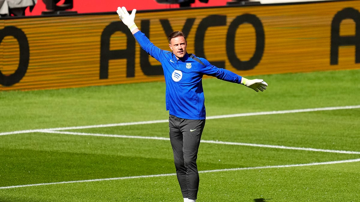 Marc-Andre ter Stegen pictured in training on Friday - null