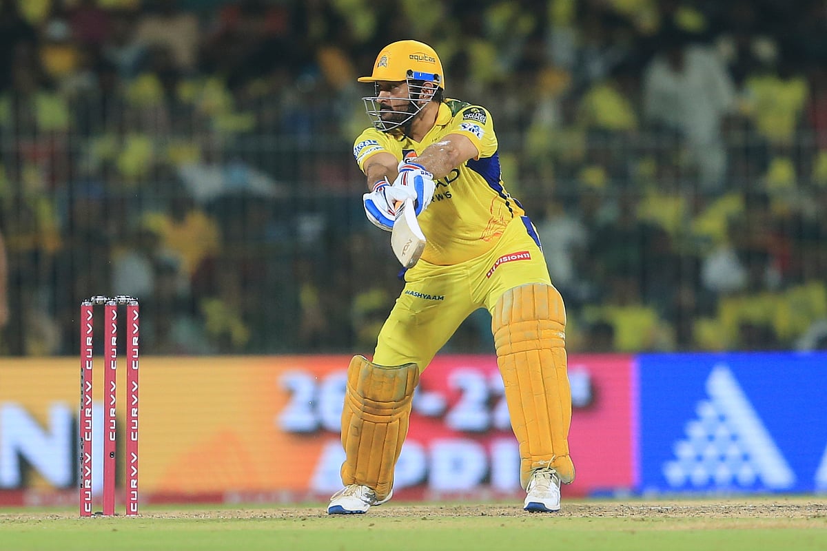 Chennai Super Kings' Mahendra Singh Dhoni bats during the Indian Premier League cricket match between Chennai Super Kings and Sunrisers Hyderabad at M. A. Chidambaram Stadium in Chennai, India, Friday, April 25, 2025. 
