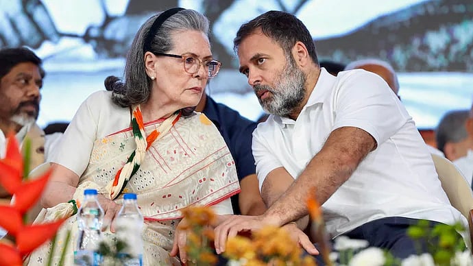 PTI : Congress leader Sonia Gandhi with son Rahul Gandhi