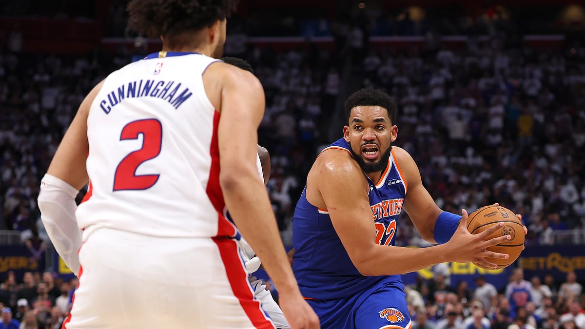 Karl-Anthony Towns in action against the Detroit Pistons