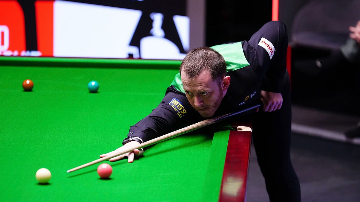 Mike Egerton/PA via AP : Mark Allen during his match with Chris Wakelin on day seven of the Halo World Snooker Championship 2025 at the Crucible Theatre, Sheffield, England, on April 25, 2025.