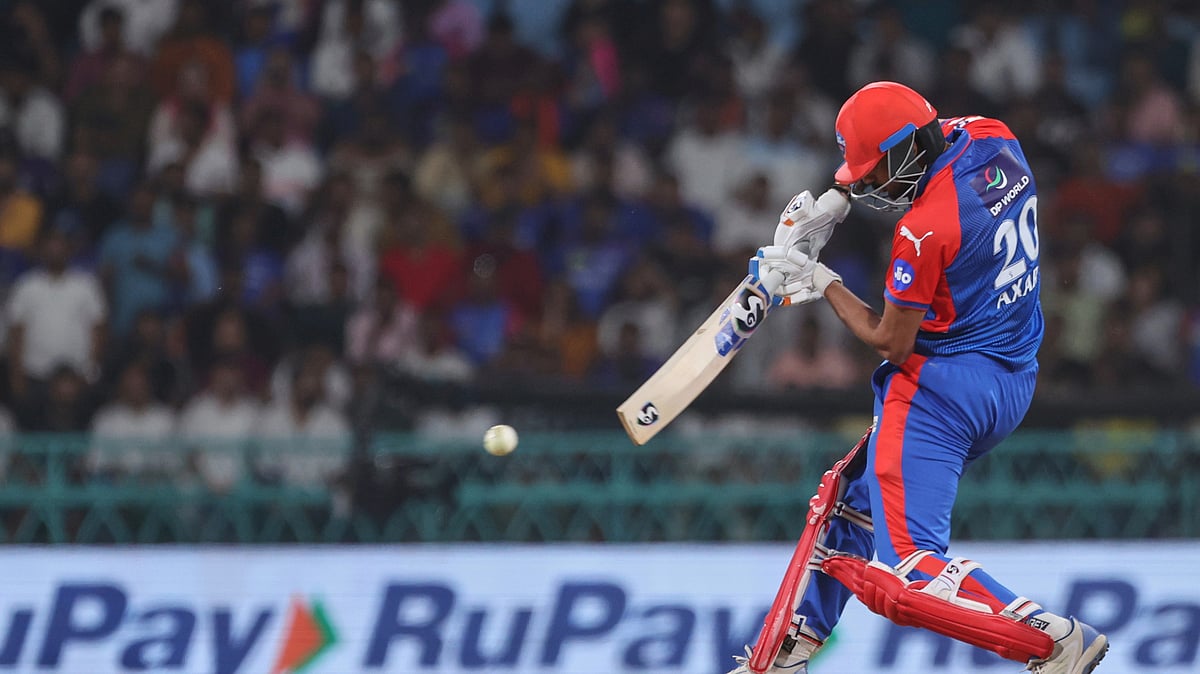 AP Photo : Delhi Capitals' captain Axar Patel plays a shot during the Indian Premier League cricket match between Lucknow Super Giants and Delhi Capitals at Atal Bihari Vajpayee Ekana Cricket Stadium in Lucknow.