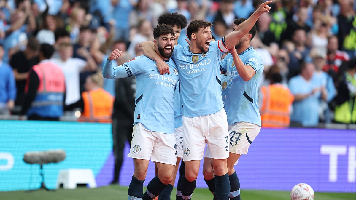 Manchester City celebrate at Wembley