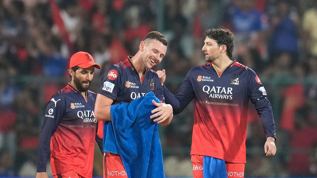 Royal Challengers Bengalurus Josh Hazlewood celebrates. AP