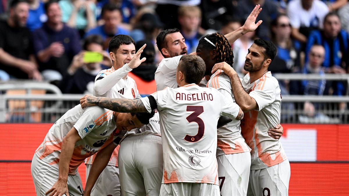 Matias Soule celebrates his goal against Inter Milan. 