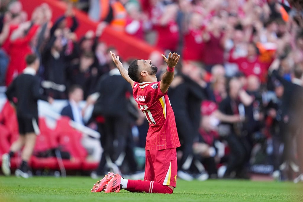 AP : Mohamed Salah celebrates Liverpool's Premier League title.