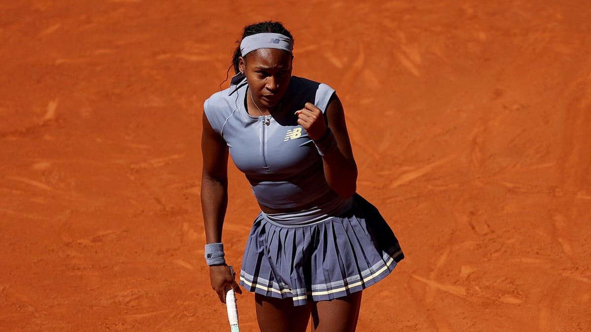 File : Coco Gauff celebrates her win in Madrid.