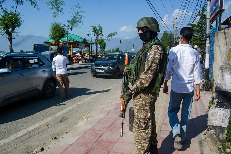 A security official stands guard