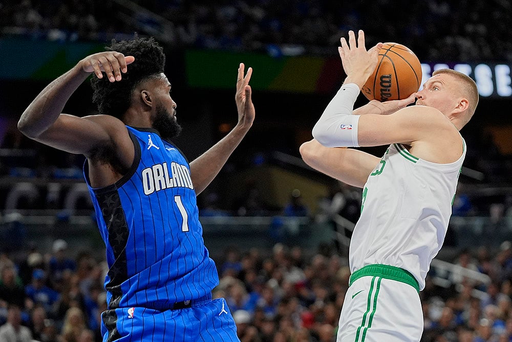 NBA Basketball game Boston Celtics vs Orlando Magic: Kristaps Porzingis