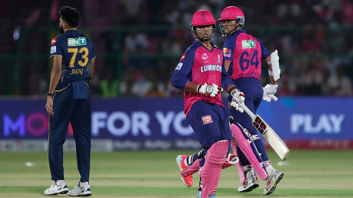 | Photo: AP/Surjeet Yadav : Rajasthan Royals' Yashasvi Jaiswal, right, and batting partner Vaibhav Suryavanshi run between the wickets to score during the Indian Premier League cricket match between Rajasthan Royals and Gujarat Titans.