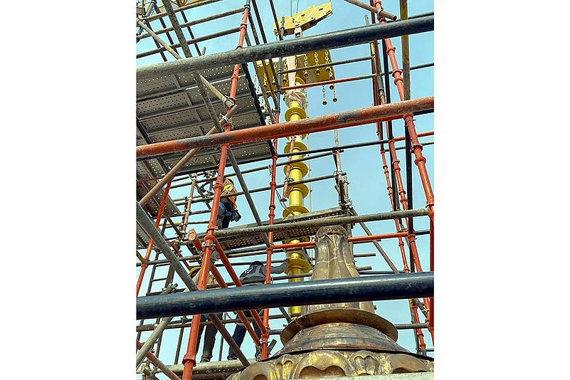 Flag pole installed on shikhar of Ram Mandir