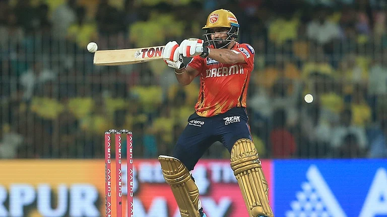 Punjab Kings' Prabhsimran Singh plays a shot during the Indian Premier League match against Chennai Super Kings. - AP