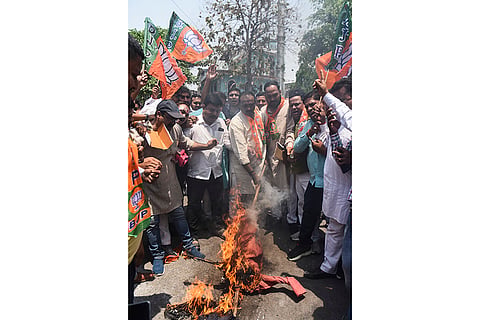 Protest against Akhilesh Yadav